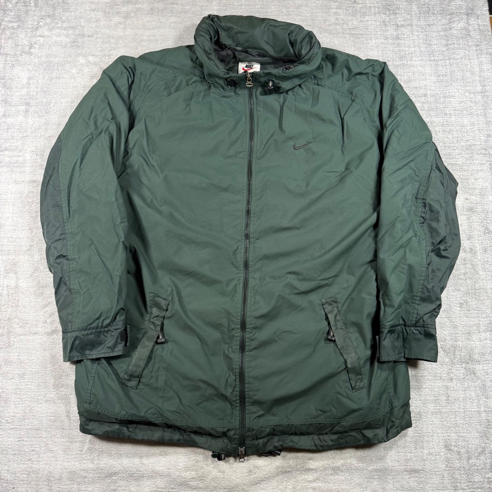 Nike Jacket Mens 2XL Green Vintage 90s Hooded Insulated Heavyweight Coat